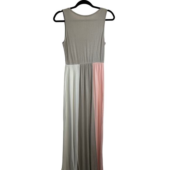 Pink Blush Gray Pink and White Colorblock Scoop Neck Maxi Maternity Dress Large - Picture 8 of 11